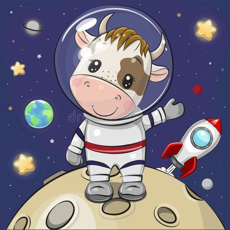 Astronaut On Moon, Cartoon Bull, Astronaut On The Moon, Astronaut Drawing, Astronaut Cartoon, Space Vector, Cute Astronaut, Space Background