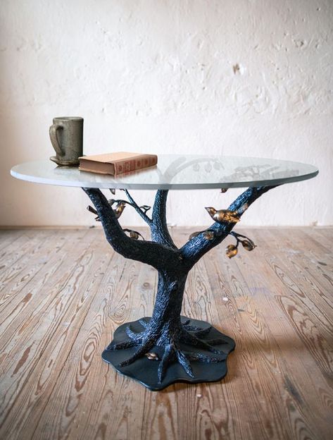 Urban Forge Forging Ideas, Round Table Base, Driftwood Furniture, Dining Table Sizes, Bark Texture, Wrought Iron Table, Round Accent Table, Tree Table, Branch Decor