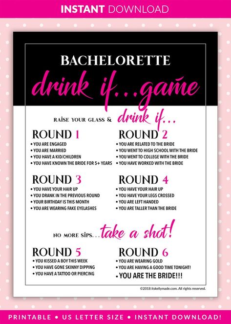 Bachelorette Party Games Drinking, Bachelorette Party Drinks, Bachelorette Diy, Bachelorette Drink, Dinner Party Games, Drink If, Awesome Bachelorette Party, Bachelorette Party Planning, Bridal Bachelorette Party