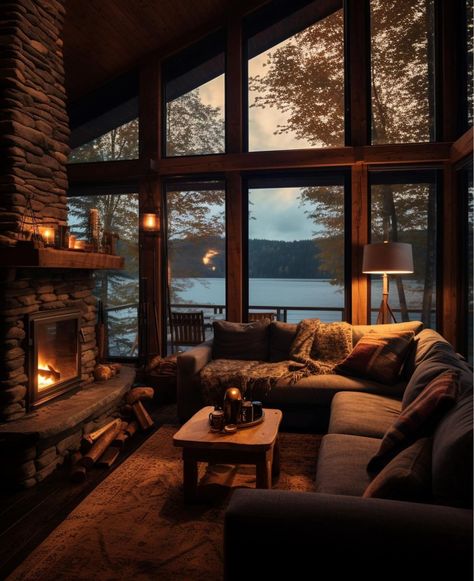 Cozy Mountain Home, Woods Aesthetic, Mountain Dream Homes, Cozy Rooms, Cabin Living Room, Cabin Aesthetic, Cozy Moments, Cozy Room Decor, Forest House