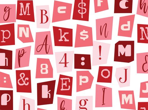 Red Alphabet Letters Aesthetic, Magazine Clipping Letters, Pink Letters Alphabet, Magazine Letters Png, Magazine Letters, Journal Pics, Ransom Note, Scrapbook Letters, Cut Out Letters