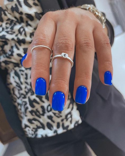 Blue Shellac Nails, Pressed On Nails, Nails Short Medium, Shellac Nails Summer, Nail Jelly, Jelly Stickers, Blue Press On Nails, Gel Lak, Royal Blue Nails