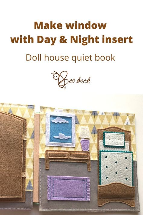 In this video I will show you how to make window with day and night insert. Mailbox Quiet Book Page, Quiet Book Doll House, Mouse And Cheese Quiet Book Page, Felt Dollhouse Book, Fairy Quiet Book, Quiet Book Tutorial, Felt Doll House, Bed Steps, Bee Book