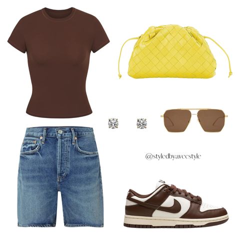 Nike Dunk Low Cocoa Wow, Virtual Outfits, College Wear, Bottega Veneta Bag, Shorts Nike, Virtual Fashion, Nike Dunk Low, Dunk Low, Frame Denim