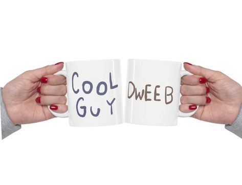 Cool Guy and Dweeb Mugs - from the first Card Wars Episode of Adventure Time Both mugs for you and a friend or loved one!  .: These 11oz (0.33 l) mugs are made with durable white ceramic so that your prints can stand out.   .: All mugs feature a comfortable c-handle and a shiny finish so that they're both easy to use and great to look at. .: Drink confidently on a daily basis as all mugs are lead and BPA-free as well as dishwasher and microwave safe! Adventure Time Gift, Land Of Ooo, Cool Guy, Finn The Human, Hand Painted Mugs, Clay Stuff, Adventure Gifts, Jake The Dogs, Princess Bubblegum