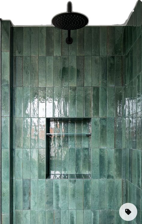 Blue Green Bathroom Tiles, Blue And Green Shower Tile, Green Glazed Tile Bathroom, Green Tiles Small Bathroom, Green Tiled Shower Room, Green Subway Tile Shower Ideas, Shower Room Green Tiles, Green Walk In Shower Tile, Walk In Shower Green Tiles