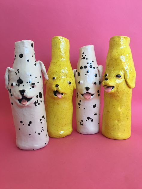 Puppy Face Vases by Katie Kimmel Katie Kimmel, Ceramic Artwork, Puppy Face, Ceramic Animals, Clay Art Projects, Cute Clay, Home Decorating Ideas, Ceramics Ideas Pottery, Keramik Vase