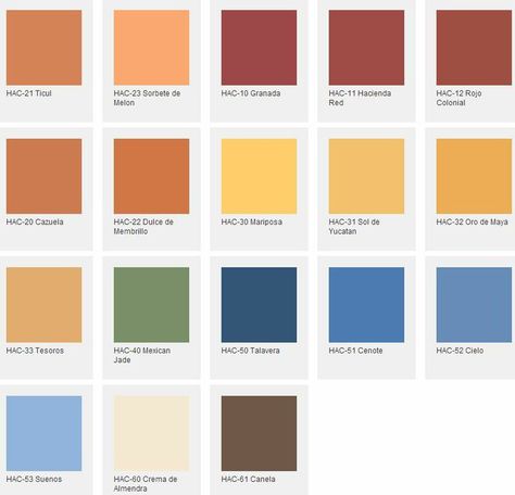 hacienda colors | ... exclusive Hacienda Style Color Palette from PPG Pittsburgh® Paints Spanish Style Interiors, Hacienda House, Rustic Paint Colors, Rustic Paint, Boho Glam Home, Mexican Colors, Mexican Hacienda, Colorful Kitchen Decor, Country Estates