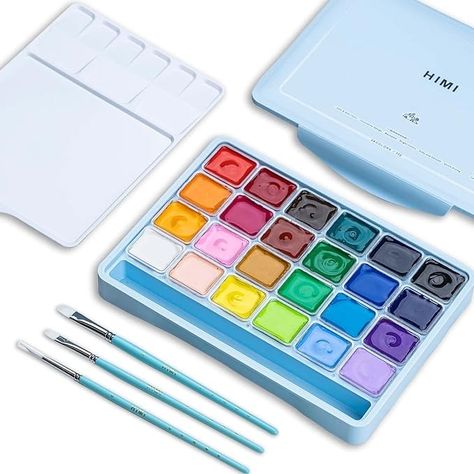 Amazon.com: HIMI Gouache Paints set with 3 Paint Brushes, 24 Colors, 30g, Jelly Cup Design, Non Toxic Paint for Canvas and Paper, Art Supplies for Professionals (Ice Blue Case) : Arts, Crafts & Sewing Paint For Canvas, Himi Gouache, Green Perfume, Gouache Paint Set, Jelly Cups, Gouache Paints, Gouache Paint, Blue Cobalt, Prussian Blue