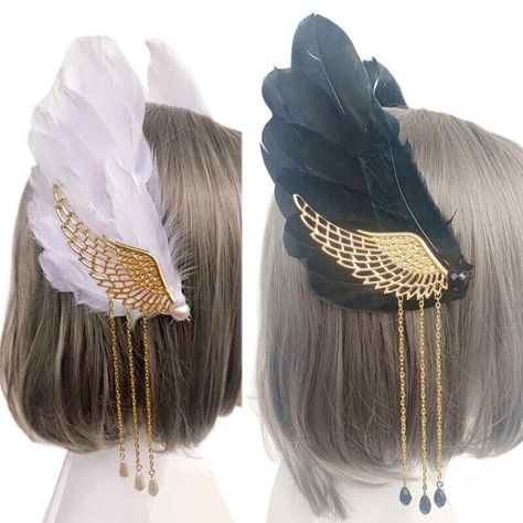 Girl Hair Clip Wing Hairclips Teens Girl Party Props Headpieces Features: Angel Wing Cosplay Hair Clip: The cosplay props hair clip with realistic wing and pendant design, the fashion hair clip which is great for Halloween theme parties, cosplay parties, shows, or variety requirements, wing which is elegant and super realistic, suitable for dress you for various parties. Unique Design: The angel wing hair clip with fashion appearance, exaggerated size which easy to DIY party style combine with o Wing Headpiece, Side Hair Accessories, Wing Ears, Wing Cosplay, Angel Wings Cosplay, Angel Wings Hair, Devil Angel, Hair Chain