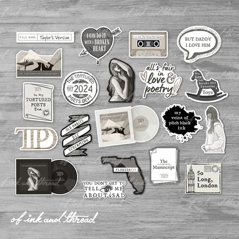 The Tortured Poets Department Stickers  | Set of Glossy Die-Cut Vinyl Stickers | TS lyrics quotes by ofinkandthread on Etsy Phone Case Diy Paint, Drawing Ideas List, Swift Wallpaper, Taylor Swift Tour Outfits, Swift Tour, Tour Outfits, Stickers Set, Lyrics Quotes, Love My Boys