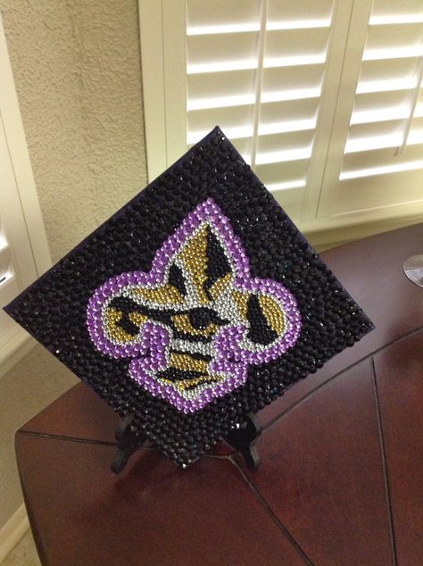 LSU Graduation Cap - All Rhinestones! Lsu Grad Cap, Lsu Graduation, Grad Hats, Student Board, Graduation Cap Decoration Diy, Grad Hat, Grad Caps, Graduation Picture, Cap Decoration