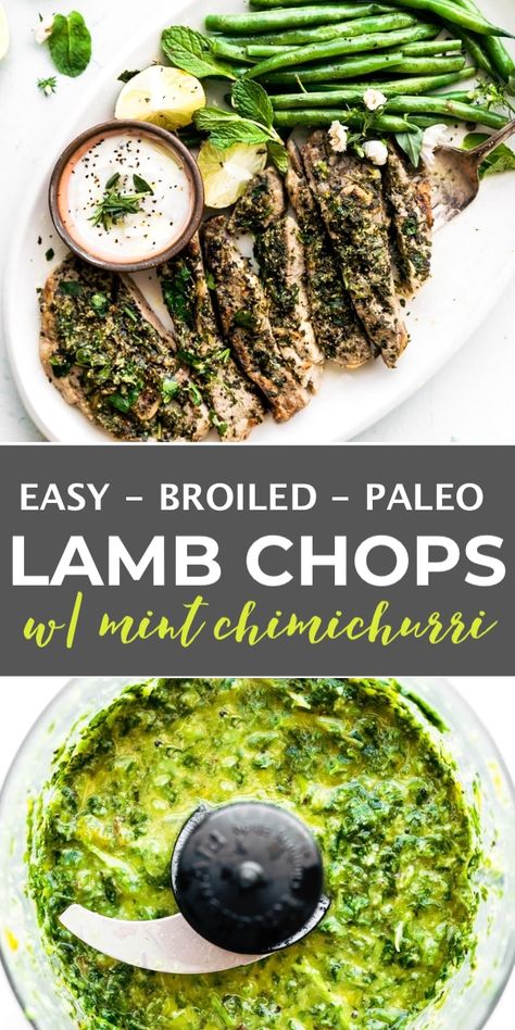 How to make Broiled Lamb Chops with a homemade mint chimichurri sauce. Easy, delicious, and the perfect lamb chop recipe for a healthy dinner option. Roasted Quinoa Salad, Cook Lamb Chops, Mint Chimichurri, Lamb Chops Marinade, Paleo Easter, Cotter Crunch, Spring Dinner Party, Lamb Chops Recipe, Cook Lamb