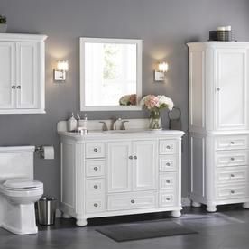 Scott Living Wrightsville 48-in White Single Sink Bathroom Vanity with White Quartz Top at Lowes.com Rectangular Bathroom Mirror, Bathroom Vanity Designs, Bathroom Wall Cabinets, Single Sink Bathroom, Vanity Design, Bathroom Size, Allen Roth, Double Sink Bathroom, White Sink