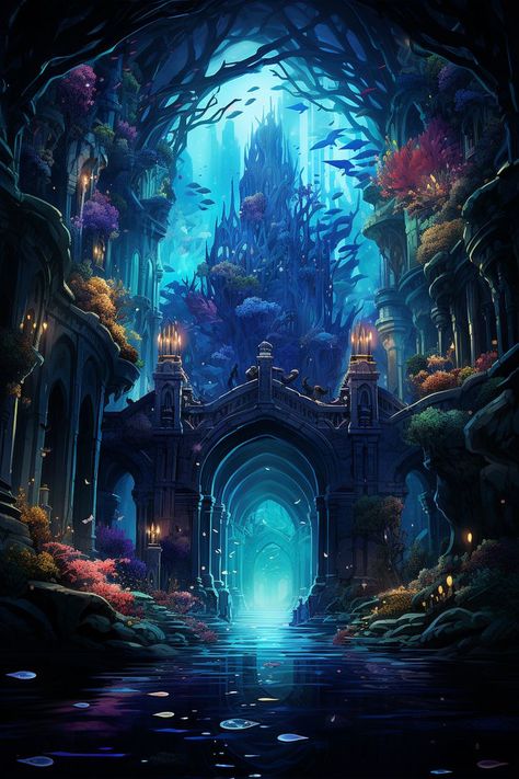 Fantasy Landscape Art, Ocean Creatures Art, Surreal Digital Art, Mythical Sea Creatures, Background Fantasy, Art Underwater, Art Mystical, Mythical Beings, Mermaid Stories