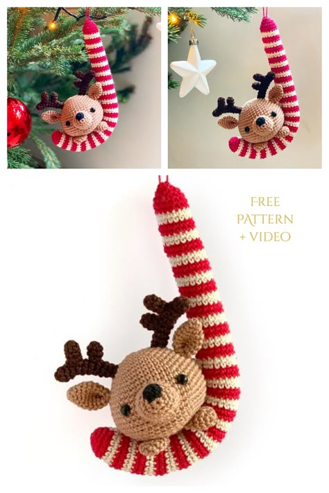 Amigurumi Christmas Decorations, Crochet Reindeer Ornament, Christmas Amigurumi Ornaments, Christmas Crochet Baubles, Amigurumi Christmas Free Pattern, Crochet Reindeer Pattern Free, Crochet Christmas Baubles, Diy Christmas Baubles, Crochet Christmas Wreath