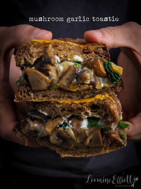 Mushroom toastie @ Not Quite Nigella Mushroom Toastie, Mushroom Garlic, Toasted Sandwich, Garlic Dip, Crispy Cheese, Toast Sandwich, Roasted Mushrooms, Quick And Easy Recipes, Fruit Salad Recipes