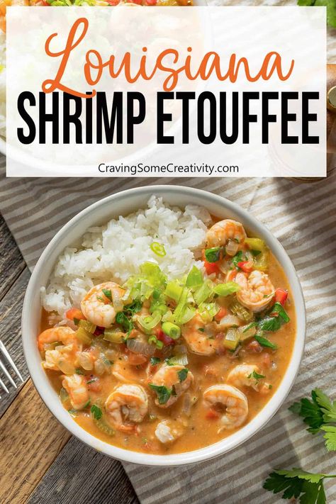 Shrimp Etouffee Recipe — Juicy shrimp smothered in a rich authentic roux. This Cajun dish is delightfully bold, richly flavored and you can adjust the spice level to suit your tastes. #cajun #recipes #shrimp #seafood #dinnerrecipes Etouffee Recipe, Shrimp Etouffee, Recipes Shrimp, Fresh Shrimp, New Orleans Recipes, Cajun Dishes, Cajun Creole Recipes, Juicy Shrimp, Shrimp And Rice