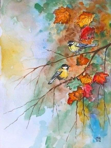 Boom Kunst, Fall Drawings, Birds Art, Animals And Birds, Ballet Art, Autumn Tree, Soyut Sanat Tabloları, Fall Watercolor, 수채화 그림