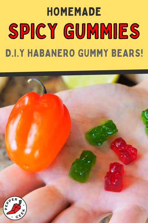 Homemade Gummies Spicy Gummy Bears Recipe, Homemade Gummy Bears, Homemade Gummies, Spicy Candy, Gummies Recipe, Pepper Recipes, Bear Recipes, Homemade Holiday Gifts, Spicy Snacks Recipes