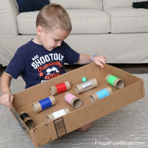 Make a Ball Maze Game - Great for hand-eye coordination! Bagel Dog, Maze Game, Fun Activities To Do, Crafty Moms, Toddler Learning Activities, Science Activities, Diy Toys, Cardboard Box, Projects For Kids