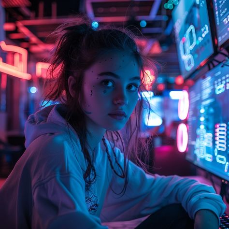 #Tech-savvy Young #Gamer: A #focused young gamer sits surrounded by glowing #neon screens in a vibrant #gaming den. #technology #neon #gaming #youth #focused #aiart #aiphoto #stockcake ⬇️ Download and 📝 Prompt 👉 https://stockcake.com/i/tech-savvy-young-gamer_933429_1023940 Gaming Photoshoot, Gamer Photoshoot, Gaming Photography, Gamer Aesthetic, Lighting Mood, Virtual Reality Games, Studio Poses, Story Board, Image Downloads