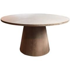 Travertine and White Oak Center Table Industrial Dining Room Table, Modern Game Tables, Steel Dining Chairs, Center Tables, Stone Concrete, Cerused Oak, Modern Dining Room Tables, Bronze Table, Expandable Dining Table