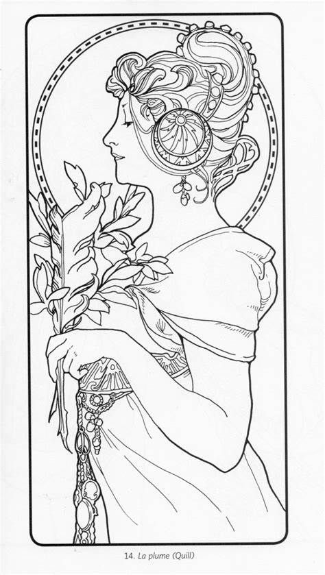 Alphonse Mucha Coloring Pages Book sketch template Motifs Art Nouveau, Alphonse Mucha Art, Mucha Art, Alfons Mucha, Art Nouveau Illustration, Art Nouveau Pattern, Art Resources, Desenho Tattoo, Art Nouveau Design