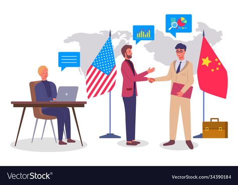 China Flag, Shaking Hands, Flat Vector Illustration, Shake Hands, Flat Vector, International Trade, World Map, Adobe Illustrator, Vector Free