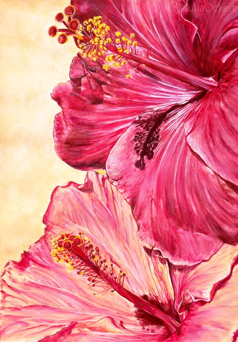 Hibiscus Oil Painting, Bright Flowers Painting, Hibiscus Flowers Painting, Hibiscus Artwork, Hibiscus Flower Watercolor, Lilly Painting, Hibiscus Aesthetic, Lily Flower Painting, Hibiscus Flower Painting