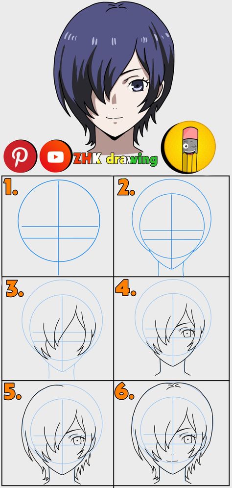 Drawing Anime Toturial, Drawing Hacks Anime, How To Draw Cute Anime, Tokyo Ghoul Drawing Easy, Anime Sketch Tutorial Step By Step, How To Draw Anime Characters, Anime Face Drawing Tutorial, Anime Drawing Step By Step, Kaneki Drawing