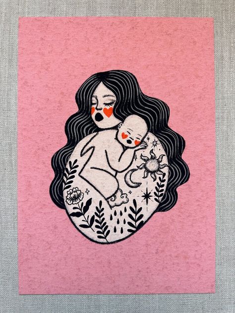 Baby Illustration Art, Taynee Tinsley, Mother Illustration, Breastfeeding Tattoo, Baby Tattoo, Traditional Tattoo Designs, Birth Art, Baby Illustration, American Traditional Tattoo