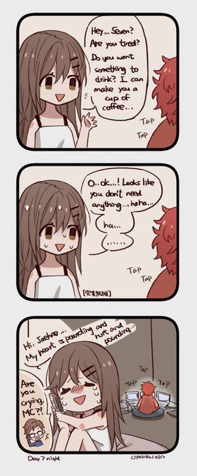 the real 707 in the 707 route Zen X Mc, 707 Cosplay, Mystic Messenger Zen, 707 X Mc, Luciel Choi, Mystic Messenger Characters, Mystic Messenger Comic, Saeyoung Choi, Mystic Messenger Fanart