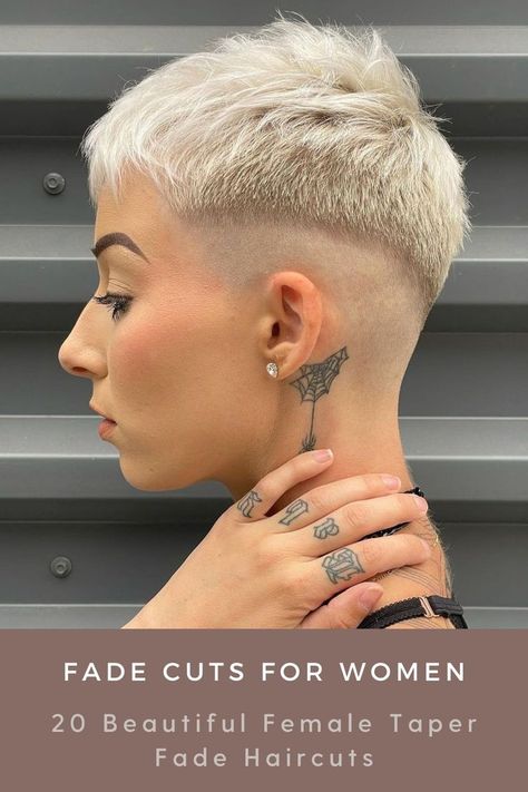 There are different types of fade haircuts you can choose from, but we are happy to showcase to you the trendiest ones. Check them out and pin taper fade styles that catch your attention the most! Fade Haircut Women, Types Of Fade Haircut, Short Quick Weave, Fade Haircut Designs, Best Fade Haircuts, Razored Haircuts, Androgynous Haircut, Fade Cut, Low Fade Haircut