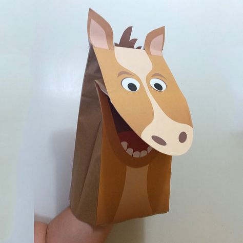 Horse Paper Bag Puppet FULL COLOR Downloadable PDF by PuppetPets Horse Puppet Craft, Wild West Crafts, Camping Craft, Bag Puppet, Brown Paper Lunch Bags, Paper Bag Crafts, Puppets For Kids, Paper Bag Puppets, Class Activity