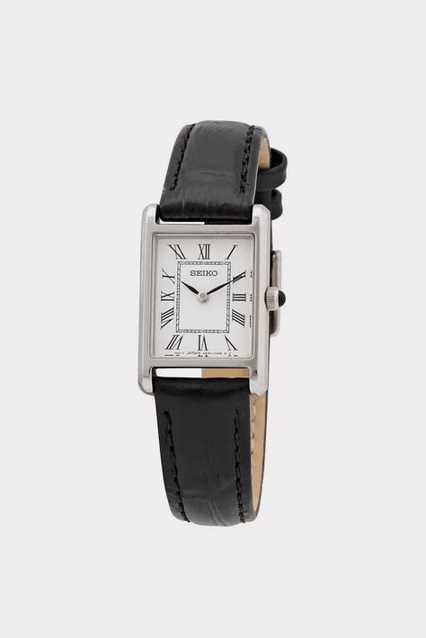 Seiko Quartz White Dial Black Leather Watch SWR053 | Urban Outfitters (US and RoW) Seiko Watches Women, Everyday Watch, White Dial Watch, Vintage Watches Women, Black Leather Watch, Best Watches For Men, Watches Unique, Seiko Watches, Casual Watches