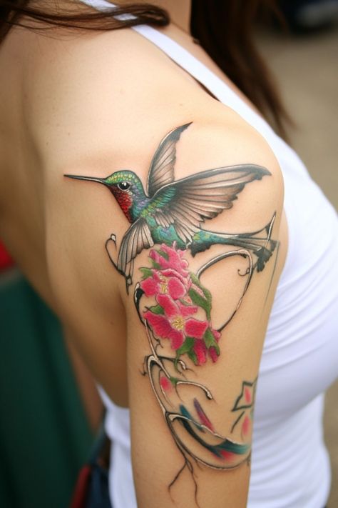 Discover dainty hummingbird tattoo ideas, placement tips, and meaningful designs. Perfect for your next elegant ink. Tattoo Ideas Placement, Dainty Hummingbird Tattoo, Colorful Hummingbird Tattoo, Hummingbird Tattoo Ideas, Hummingbird Flower Tattoos, Hummingbird Tattoos, Colorful Hummingbird, Tiny Creatures, Meaningful Tattoo