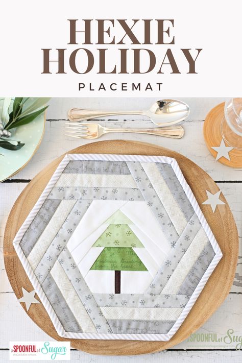 Have a handmade Christmas and make your own placemats and trivets using our Hexie Holiday Placemat sewing pattern. Christmas Paper Piecing Patterns Free, Christmas Quilted Placemats, Winter Sewing Patterns, Easy Placemats, Holiday Placemats, Placemats Christmas, Christmas Placemat, A Spoonful Of Sugar, Diy Placemats