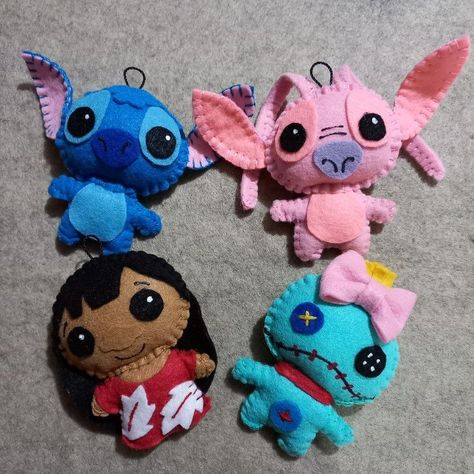 Diy Lilo And Stitch, Stitch Fan Art, Disney Felt Ornaments, Keychain Diy Easy, Felt Patterns Free, Angel Stitch, Felt Toys Diy, Felt Plushie, Disney Diy Crafts