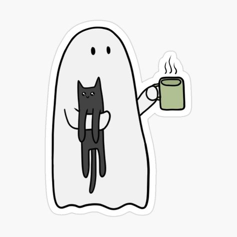 Line Art Stickers Printable, Witchy Stickers Aesthetic, Tea Stickers Printable, Laptop Design Stickers, Halloween Stickers Aesthetic, Doodles Ghost, Cute Ghost Stickers, Tea Stickers, Ghost Stickers