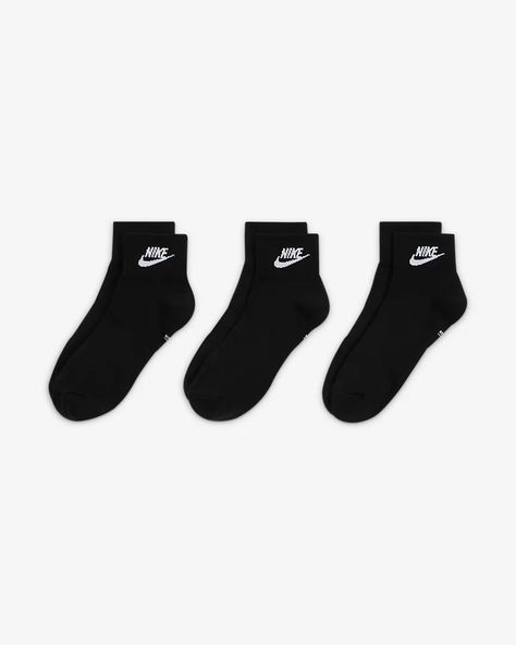 Nike Everyday Essential Ankle Socks (3 Pairs). Nike.com Desired Wardrobe, Nike Socks, Sock Packs, Black Socks, Vans Shop, Jeans For Short Women, Nike Store, Black Nike, Fashion Socks