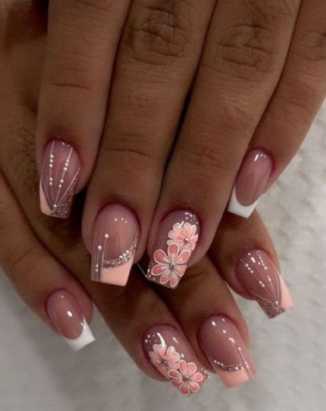 Floral French Nails, Simple Glam, French Manicure Nails, Fancy Nails Designs, Drip Nails, Smink Inspiration, Work Nails, Cute Acrylic Nail Designs, Pretty Nail Art Designs