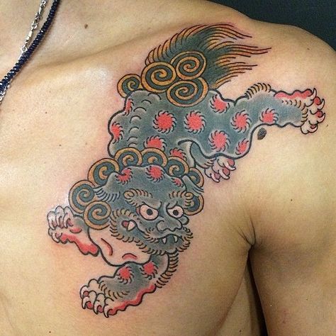 Komainu Tattoo, Aesthetic Avatar The Last Airbender, Zuko Aesthetic, Traditional Japanese Tattoo Sleeve, Ornate Tattoo, Foo Dog Tattoo Design, Dragon Dog, Japanese Leg Tattoo, Aesthetic Avatar