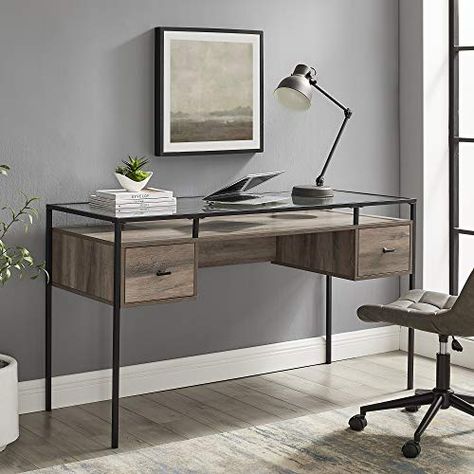 Contemporary Writing Desk, Enchanting Aesthetic, Glass Top Desk, Writing Desk Modern, Tempered Glass Table Top, Contemporary Desk, Grey Desk, Home Office Furniture Desk, Glass Desk