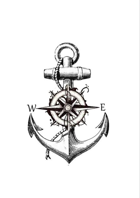 Nortical Tattoo Ideas, Compass Anchor Tattoo Design, Compass And Anchor Tattoo, Ancora Tattoo, Nautical Themed Tattoos, Anchor And Compass Tattoo, Compass Tattoo Drawing, Compass Tattoos Arm, Compas Tattoo