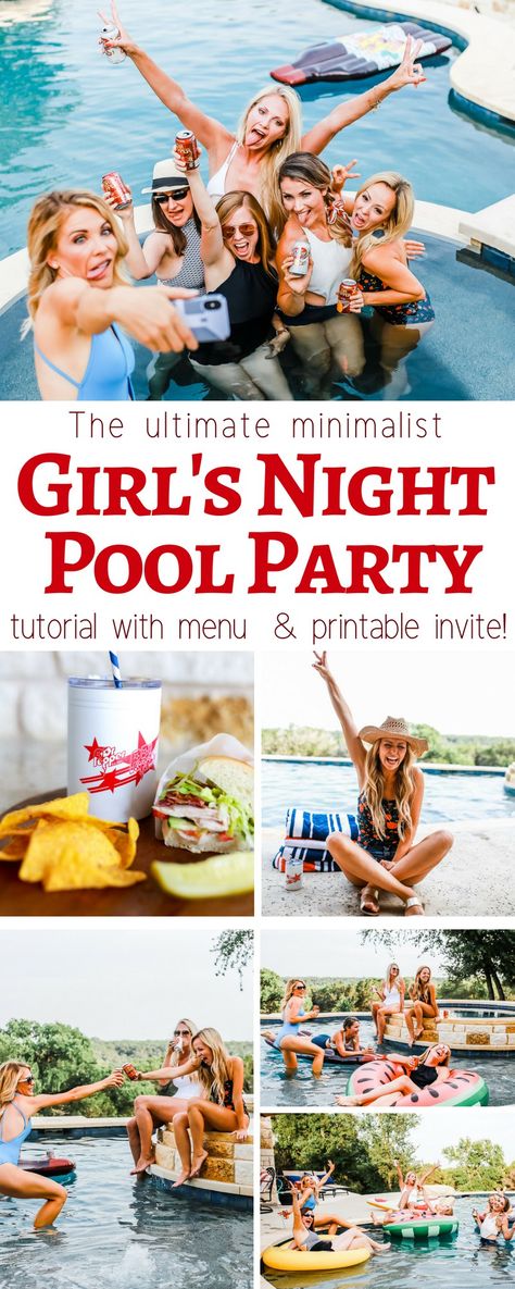 Everything you need to know too throw an awesome girls night or pool party last minute or even pre planned. with menu and printable or digital invites free! #pickyourpepper #walmart #ad Grown Up Pool Party Ideas, Pool Party Ideas For Women, Ladies Pool Party Ideas, Pool Party Menu Ideas, Girls Weekend Food Ideas, Bring Your Own Pool Party, Girls Night Food Ideas, Teenage Pool Party, Pool Party With Friends