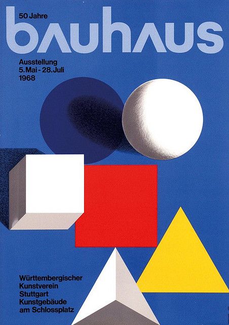 Herbert Bayer (1900-1985). Dirige l'imprimerie du Bauhaus de Dessau, celle-ci est liée à la réclame. La logique du texte à imprimer impose la mise en pages. L'aspect pratique l'emporte sur le côté esthétique. Bayer a une expérience pro du graphisme publicitaire, de l'efficacité visuelle, il préconise une typographie élémentaire à la manière des constructivistes. Herbert Bayer, Color Concept, Graphic Design Collection, Bauhaus Art, Walter Gropius, Bauhaus Poster, Bauhaus Style, Bauhaus Design, Shapes And Colors