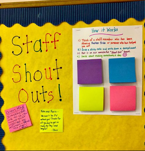 Staff Bulletin Boards, Work Morale, Office Morale, Morale Ideas, Work Bulletin Board, Employee Appreciation Ideas, Work Appreciation, Work Team Building, Staff Appreciation Ideas