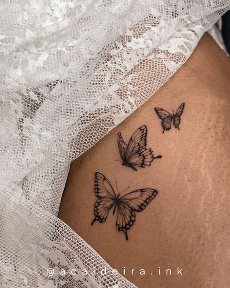 Butterfly’s Flying Tattoo, Butterfly Ocean Tattoo, Side Of Butterfly Tattoo, Butterfly Tattoos Fine Line, Butterfly Filler Tattoo, Landing Butterfly Tattoo, Two Butterflies Tattoo Design, Bee And Butterfly Tattoo, Butterfly Flying Tattoo