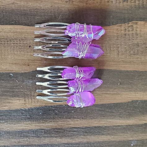 Brittany Scholz on Instagram: “I'm making new styles and colors today. I have more coming out next week. I'm going to be opening an etsy shop really soon!” Crystal Comb, Gothic Princess, Decorative Hair Combs, Braid Jewelry, Crystal Hair Accessories, Crystal Hair Clips, Hair Comb Accessories, Crystal Hair Comb, Purple Quartz